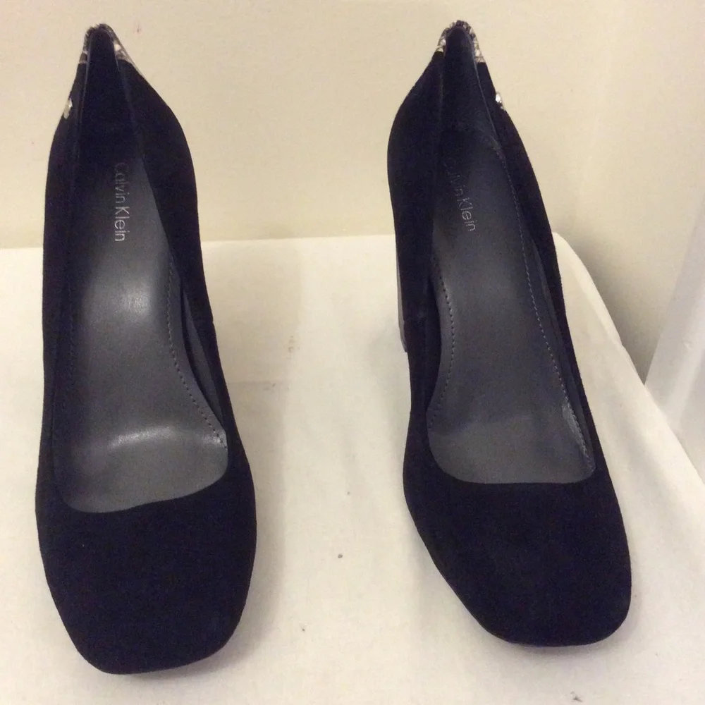 Calvin Klein Black Suede Square-Toe Heels